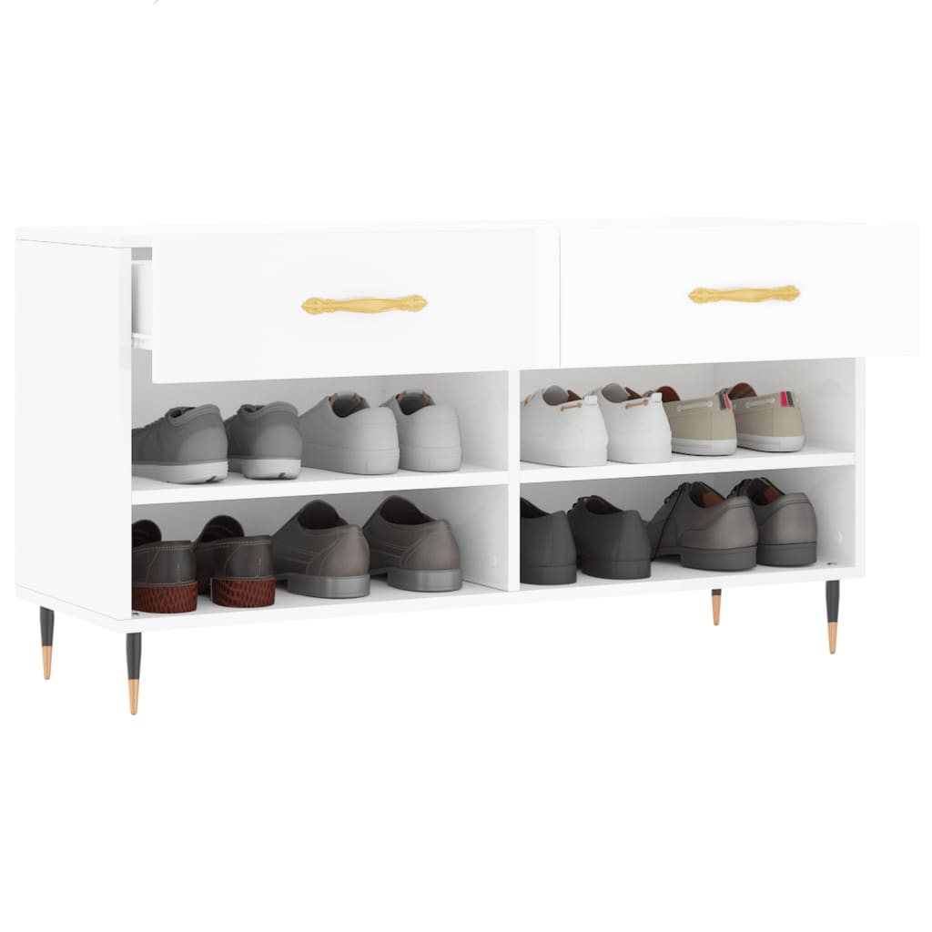 vidaXL Shoe Bench High Gloss White 102x35x55 cm Engineered Wood 4