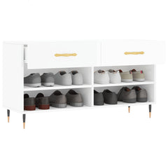 vidaXL Shoe Bench High Gloss White 102x35x55 cm Engineered Wood 4