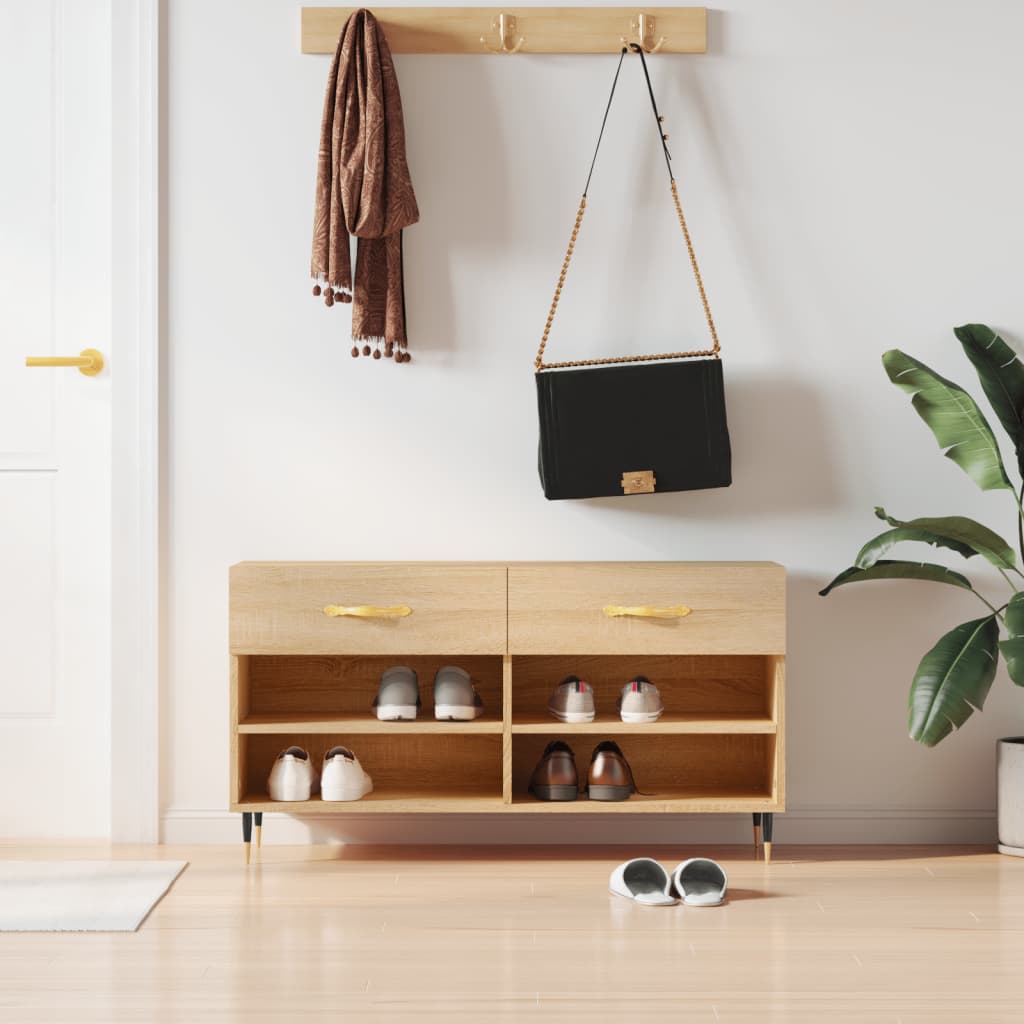 vidaXL Shoe Bench Sonoma Oak 102x35x55 cm Engineered Wood 1