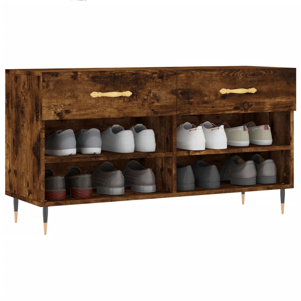 vidaXL Shoe Bench Smoked Oak 102x35x55 cm Engineered Wood 3