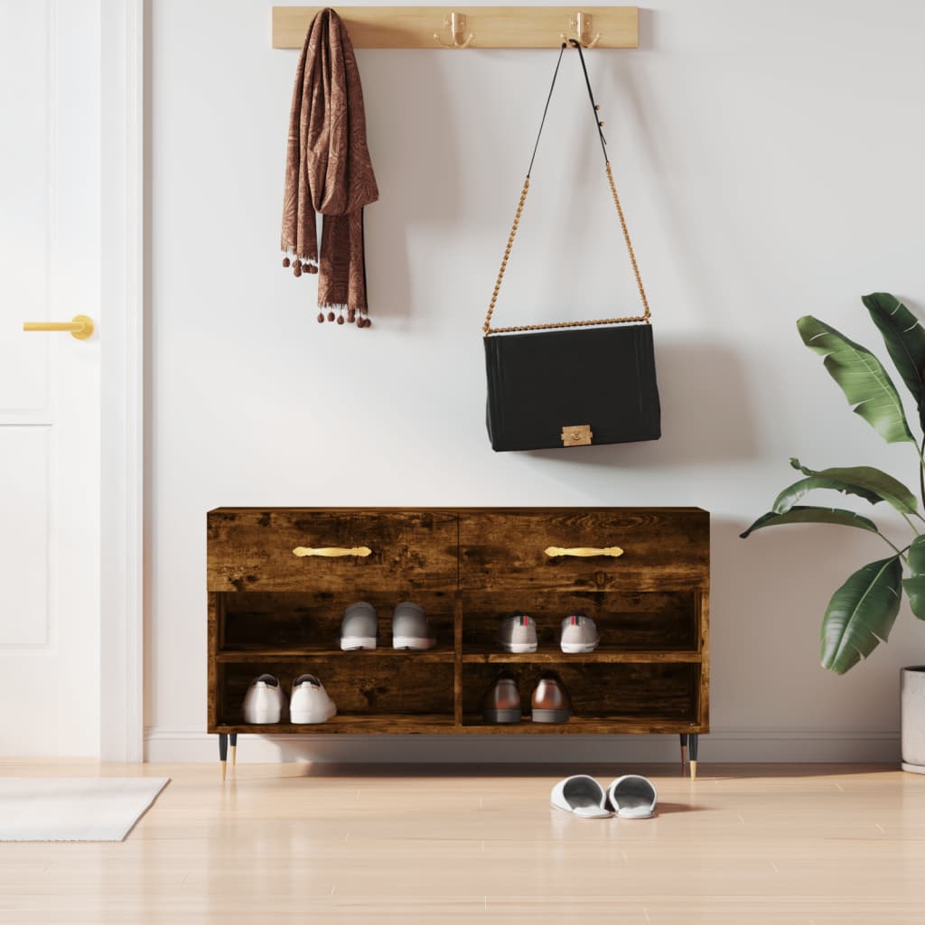 vidaXL Shoe Bench Smoked Oak 102x35x55 cm Engineered Wood 1