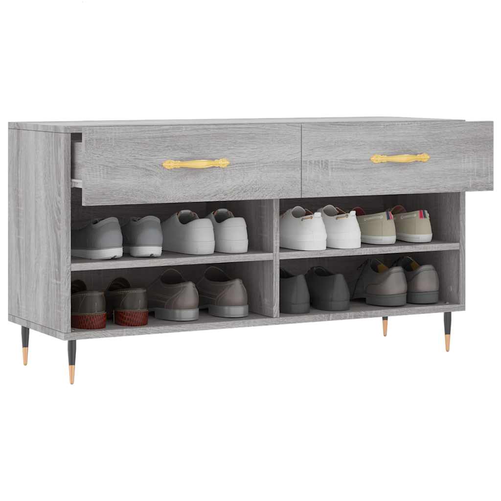 vidaXL Shoe Bench Grey Sonoma 102x35x55 cm Engineered Wood 4