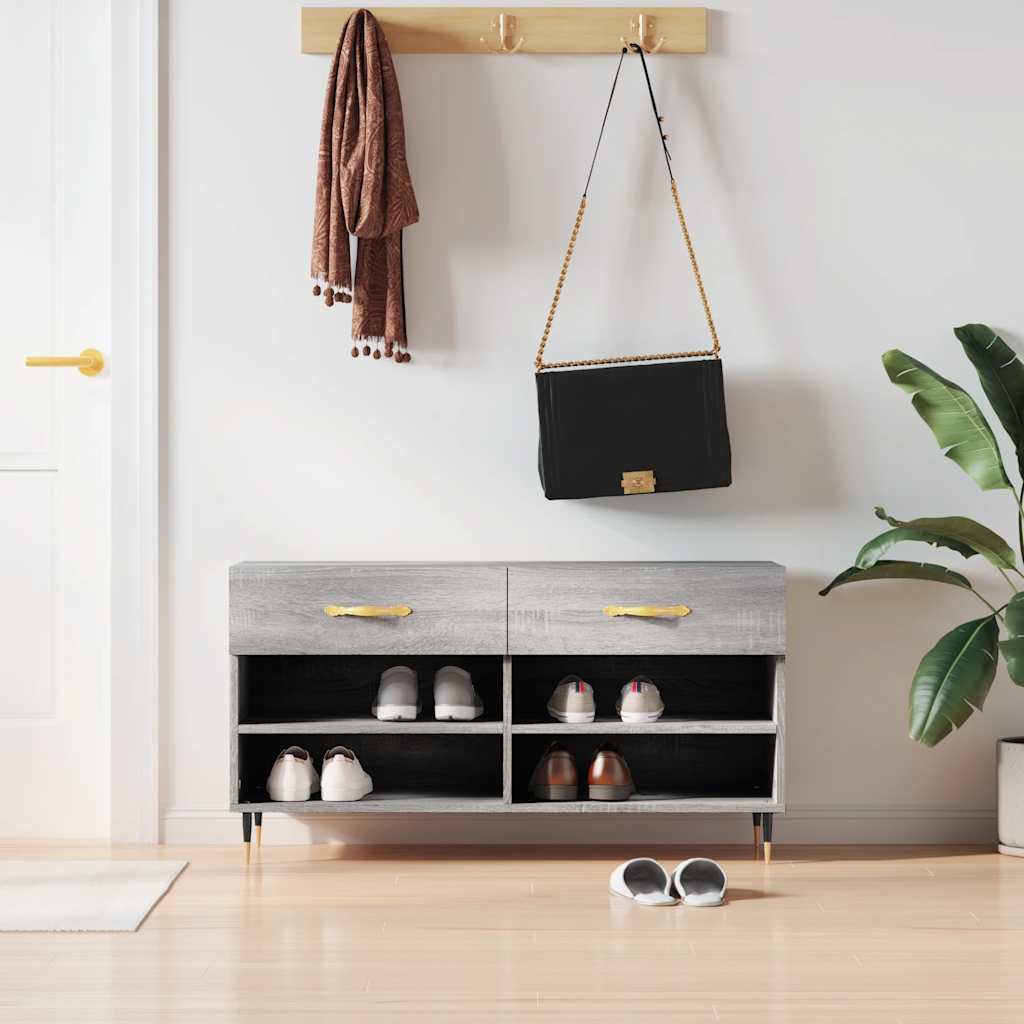 vidaXL Shoe Bench Grey Sonoma 102x35x55 cm Engineered Wood 1