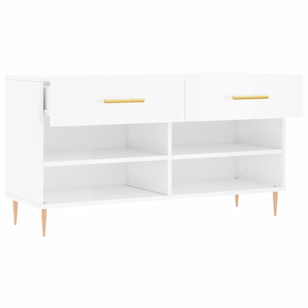 vidaXL Shoe Bench High Gloss White 102x35x55 cm Engineered Wood 5