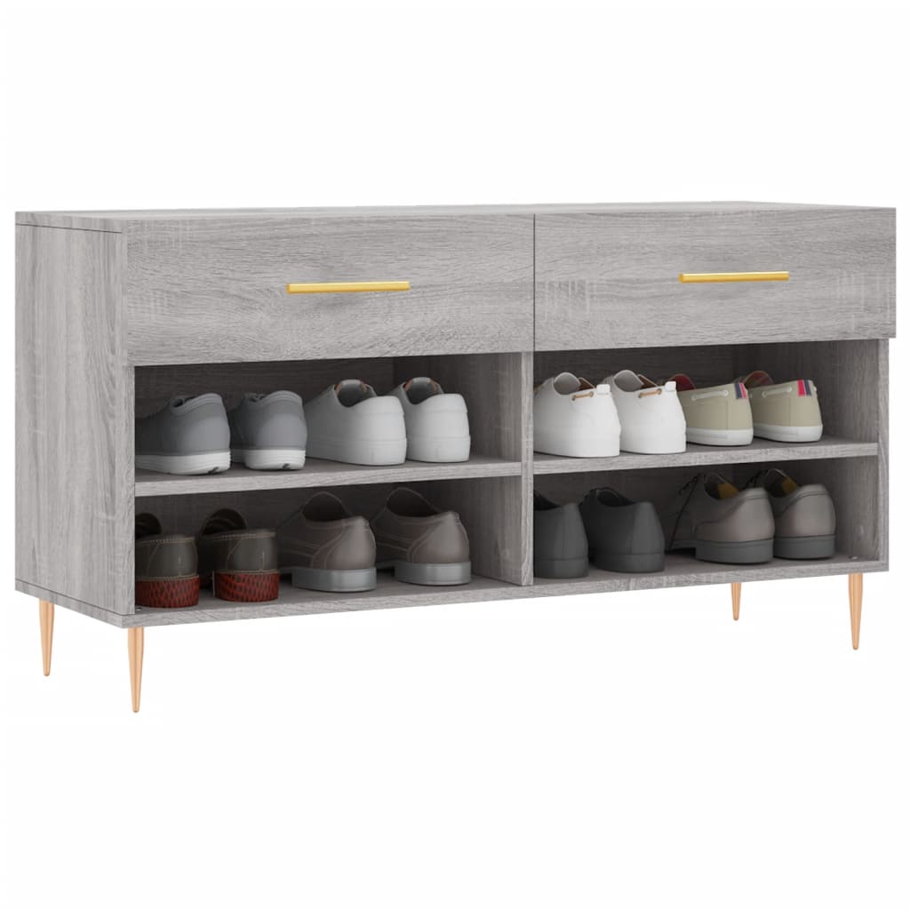 vidaXL Shoe Bench Grey Sonoma 102x35x55 cm Engineered Wood 3