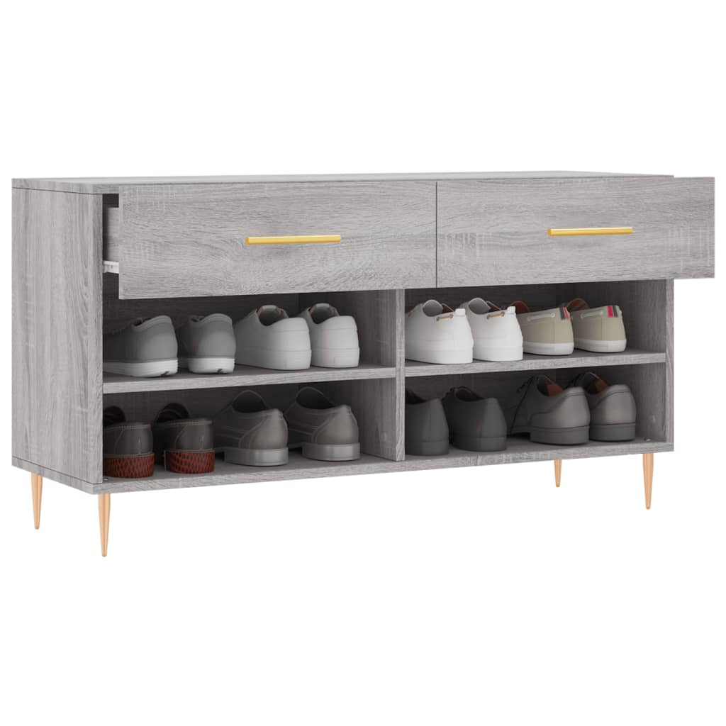 vidaXL Shoe Bench Grey Sonoma 102x35x55 cm Engineered Wood 4