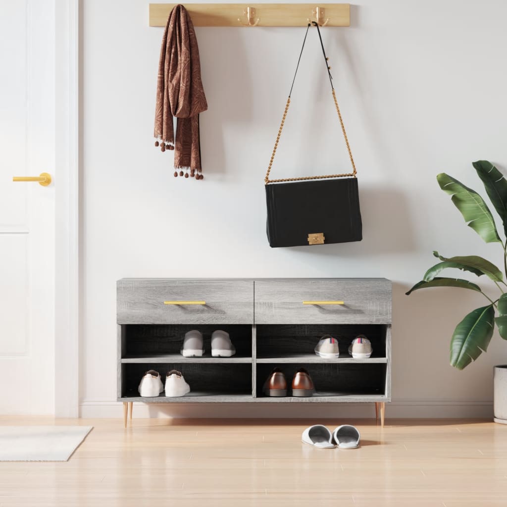 vidaXL Shoe Bench Grey Sonoma 102x35x55 cm Engineered Wood 1