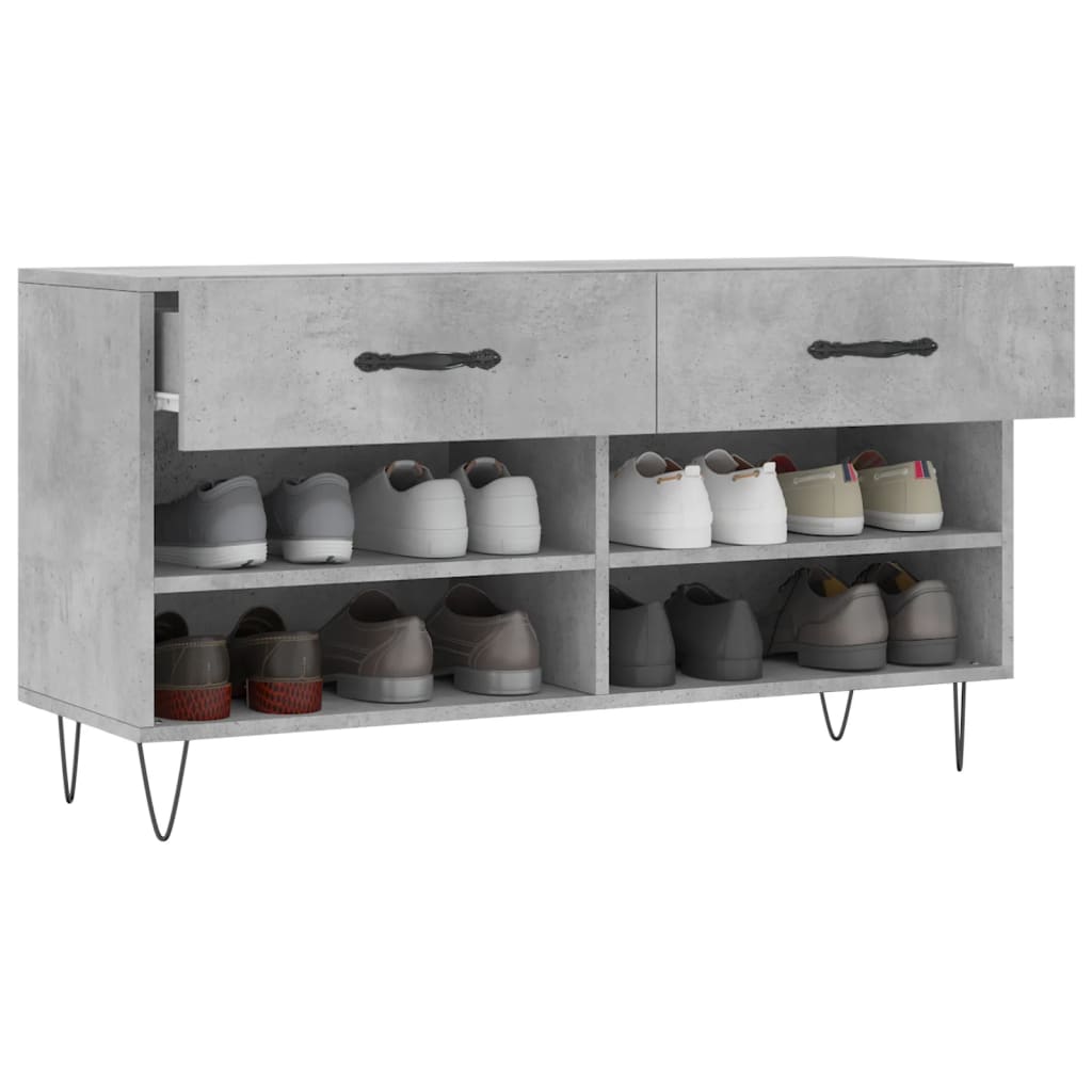 vidaXL Shoe Bench Concrete Grey 102x35x55 cm Engineered Wood 4
