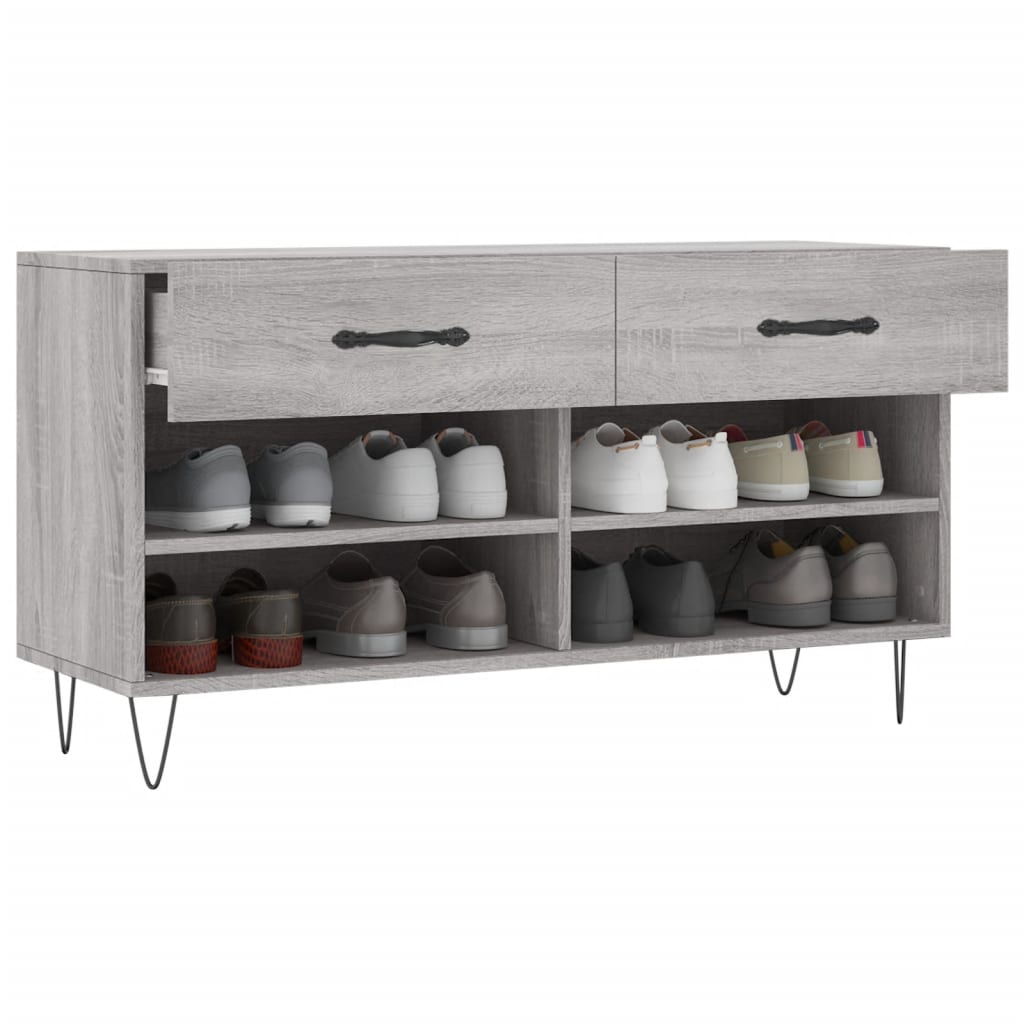 vidaXL Shoe Bench Grey Sonoma 102x35x55 cm Engineered Wood 4