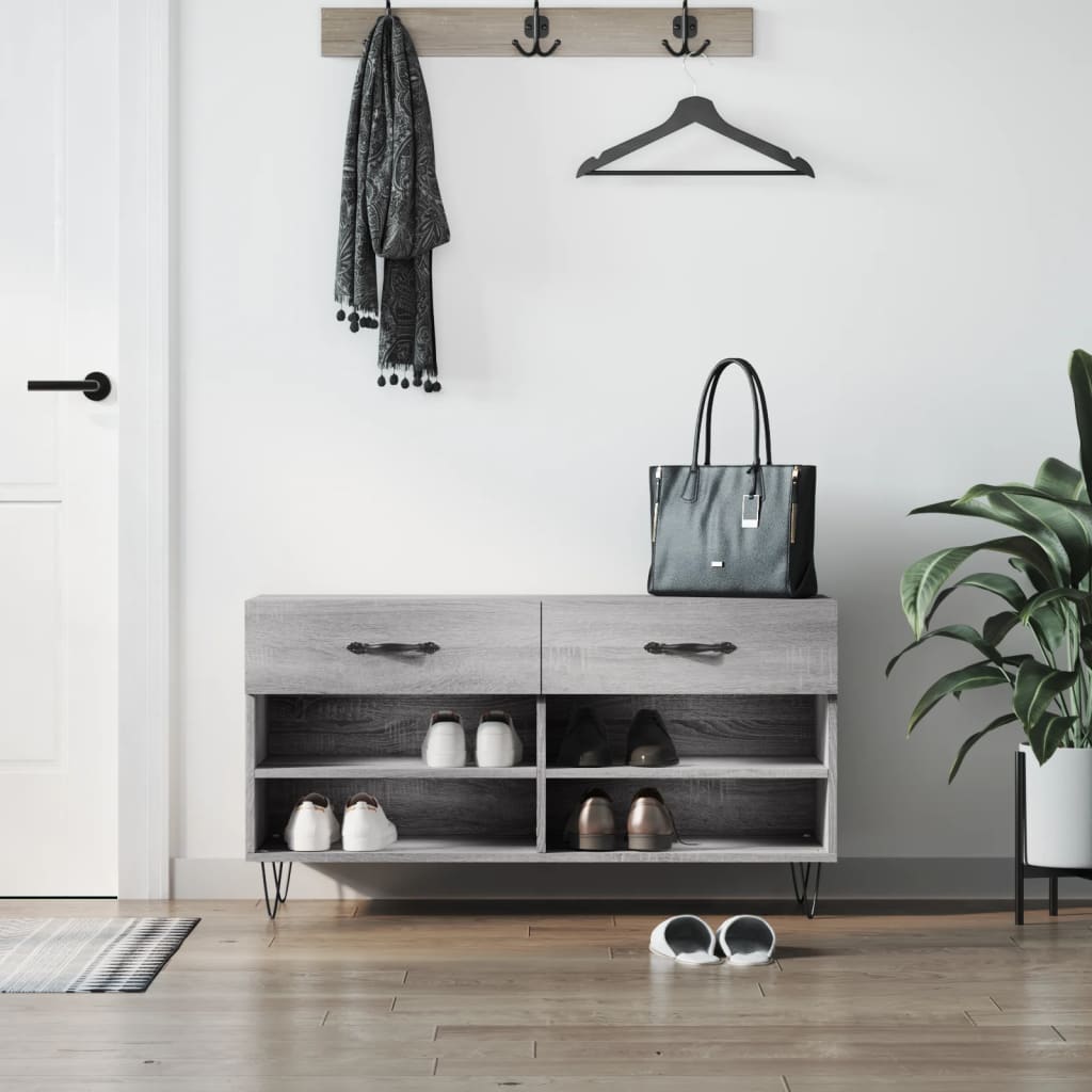vidaXL Shoe Bench Grey Sonoma 102x35x55 cm Engineered Wood 1