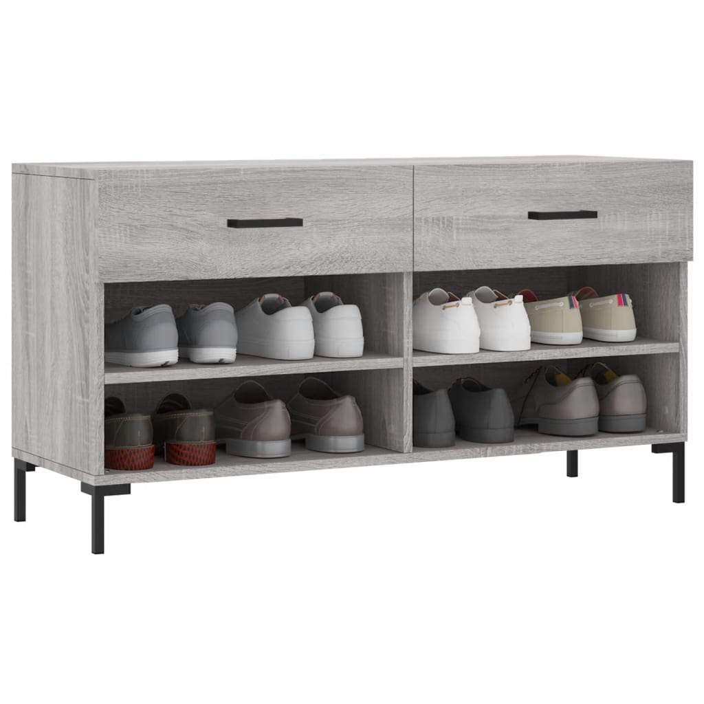 vidaXL Shoe Bench Grey Sonoma 102x35x55 cm Engineered Wood 3