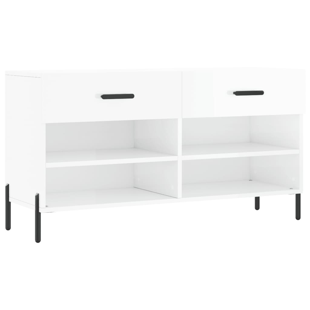vidaXL Shoe Bench High Gloss White 102x35x55 cm Engineered Wood 2