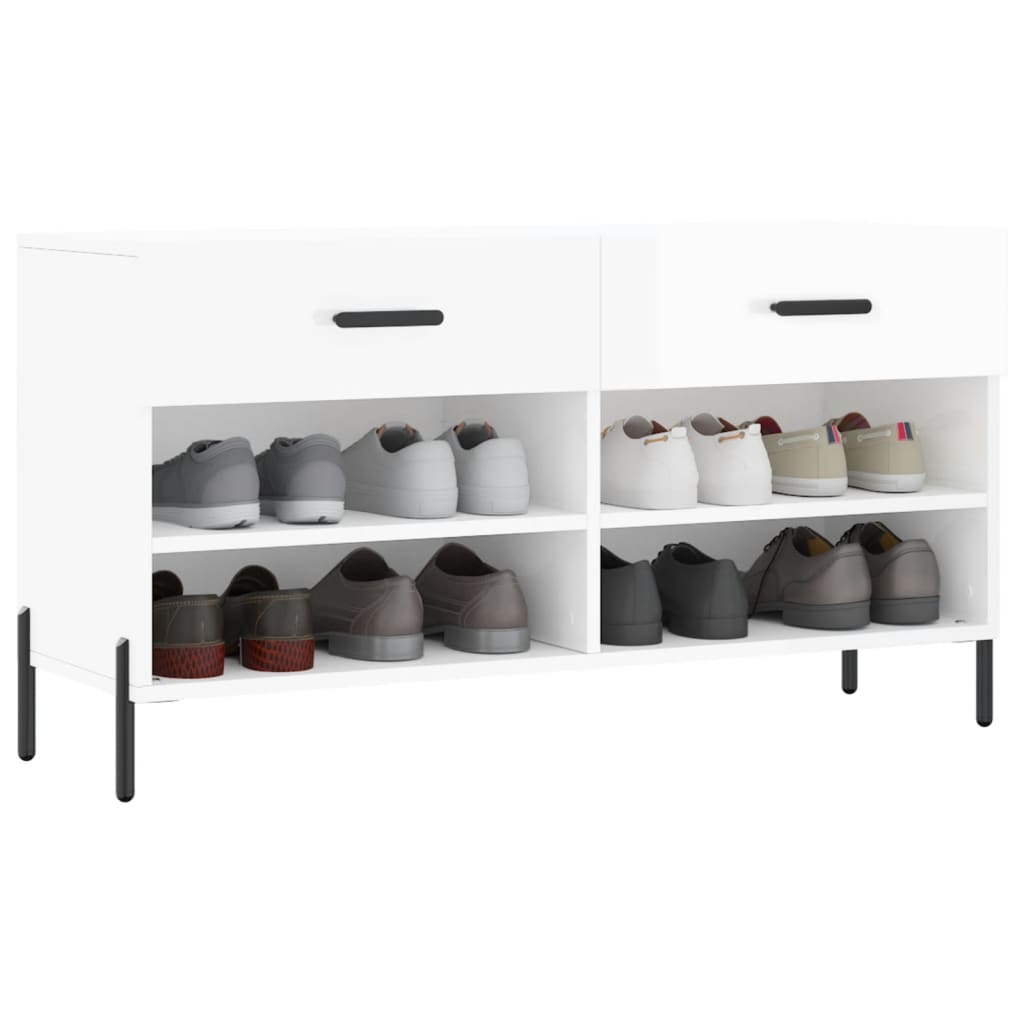 vidaXL Shoe Bench High Gloss White 102x35x55 cm Engineered Wood 3