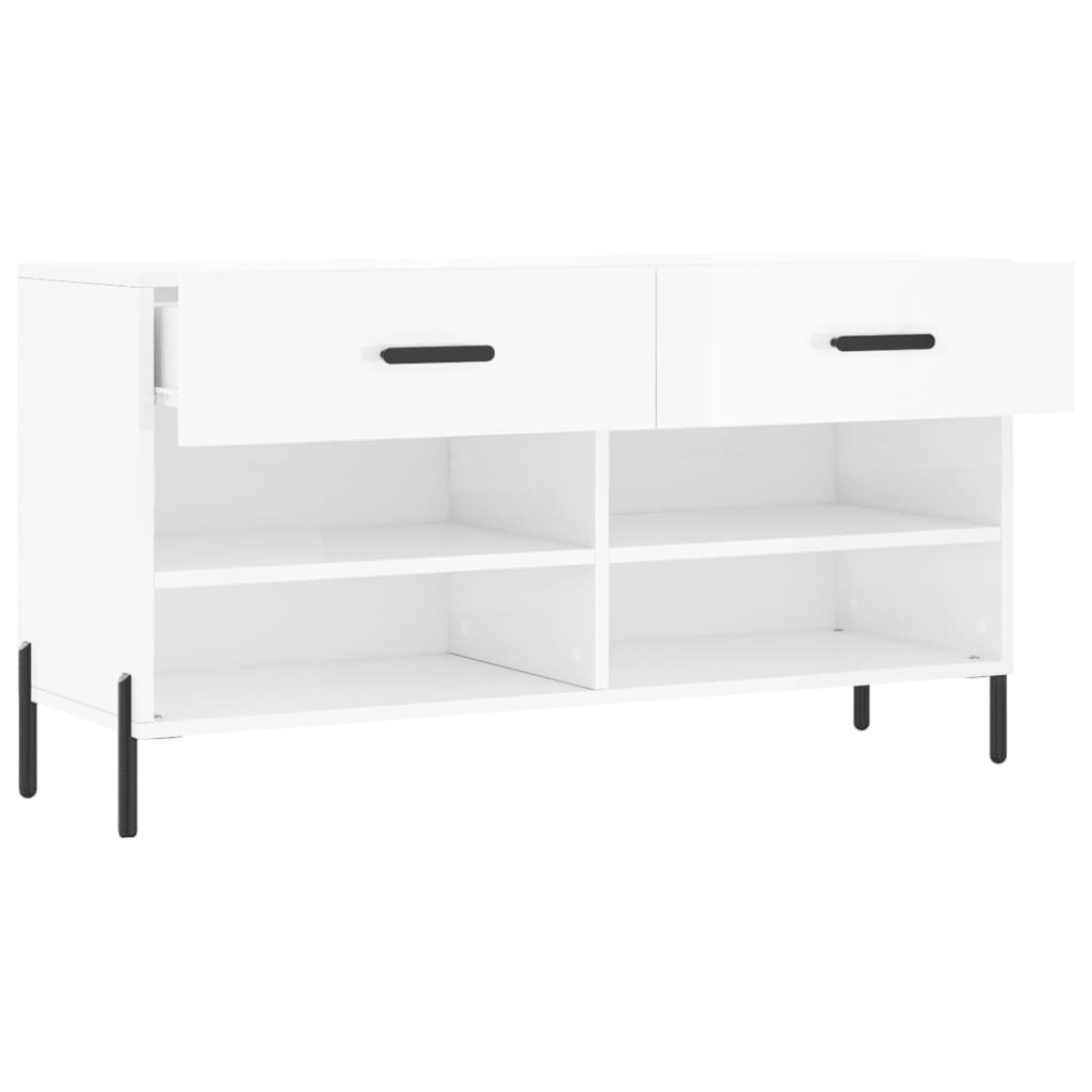 vidaXL Shoe Bench High Gloss White 102x35x55 cm Engineered Wood 5