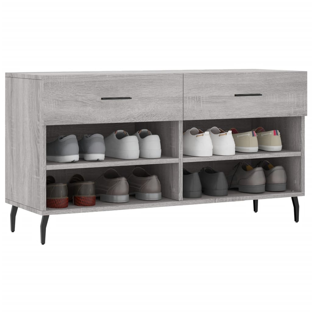 vidaXL Shoe Bench Grey Sonoma 102x35x55 cm Engineered Wood 3