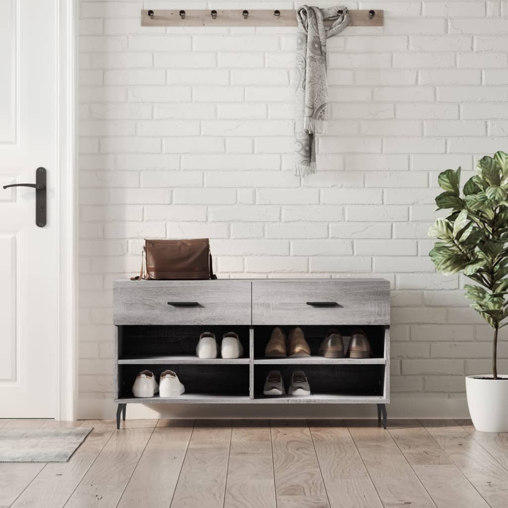 vidaXL Shoe Bench Grey Sonoma 102x35x55 cm Engineered Wood 1