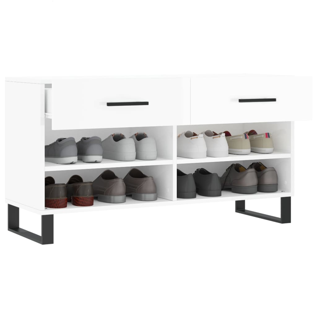 vidaXL Shoe Bench High Gloss White 102x35x55 cm Engineered Wood 4