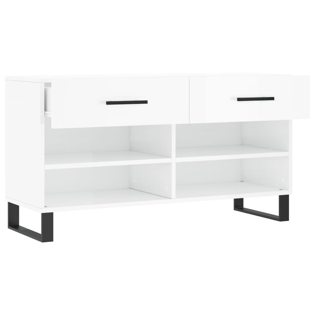 vidaXL Shoe Bench High Gloss White 102x35x55 cm Engineered Wood 5