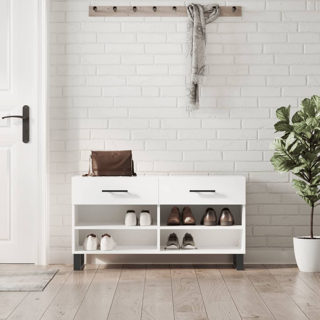 vidaXL Shoe Bench High Gloss White 102x35x55 cm Engineered Wood 1