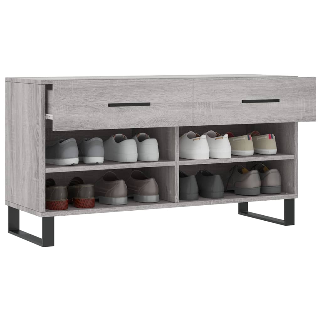 vidaXL Shoe Bench Grey Sonoma 102x35x55 cm Engineered Wood 4