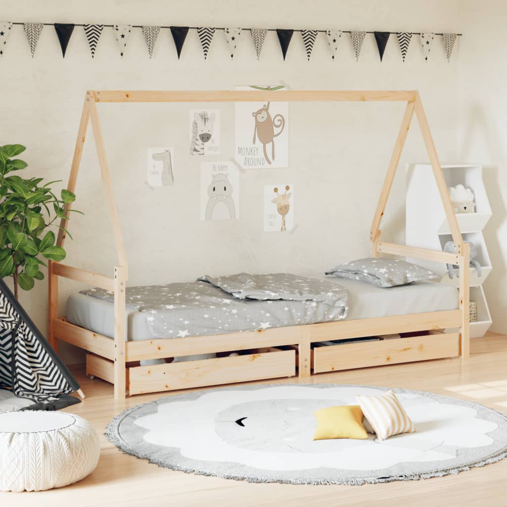 Kids Bed Frame with Drawers Solid Wood Pine Natural 80 cm 200 cm