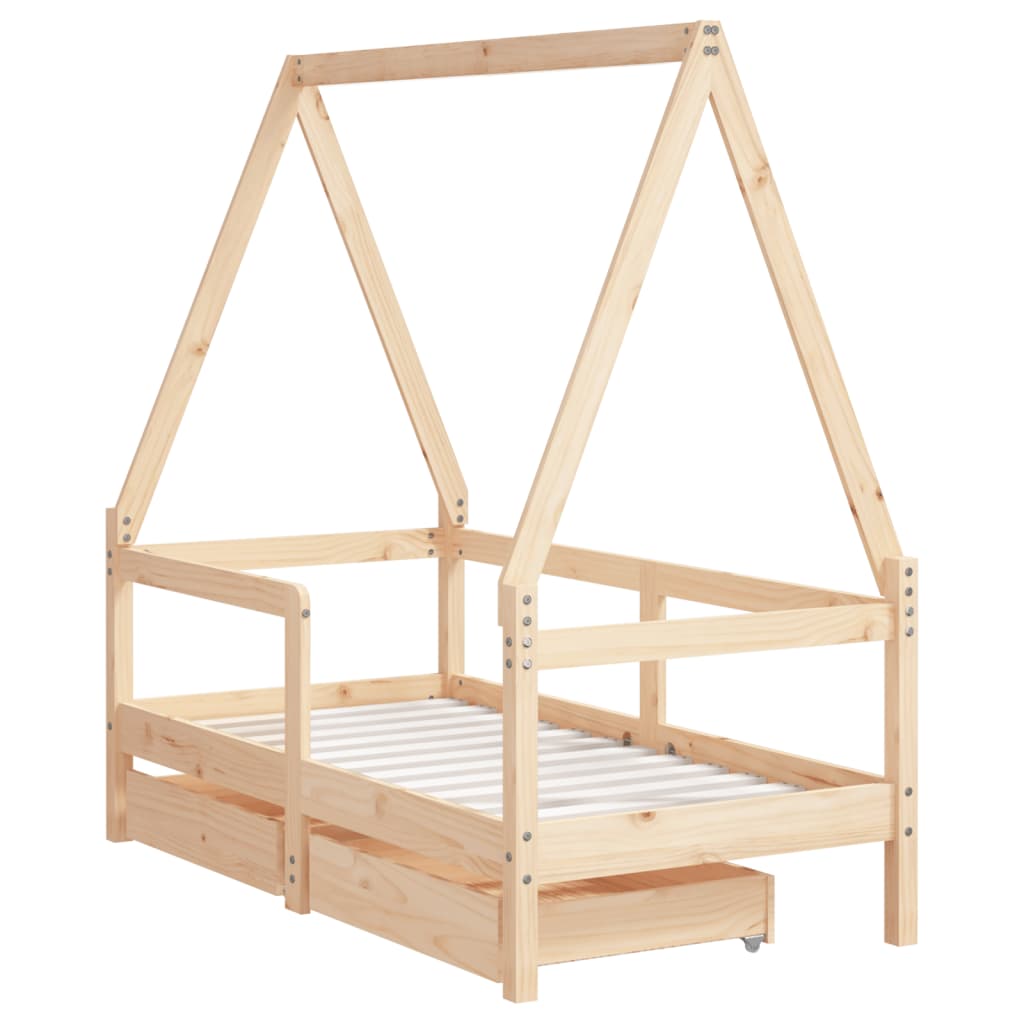 Kids Bed Frame with Drawers Solid Wood Pine Natural 70 cm 140 cm