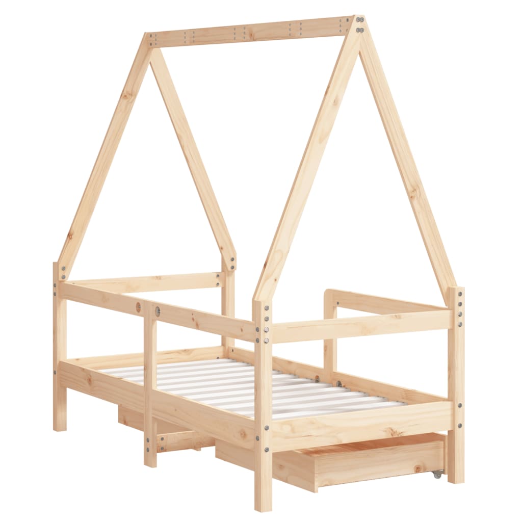 Kids Bed Frame with Drawers Solid Wood Pine Natural 70 cm 140 cm