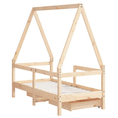 Kids Bed Frame with Drawers Solid Wood Pine Natural 70 cm 140 cm