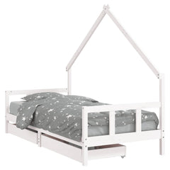 Kids Bed Frame with Drawers Solid Wood Pine White 90 cm 190 cm