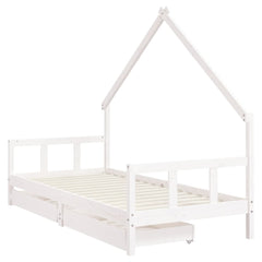 Kids Bed Frame with Drawers Solid Wood Pine White 90 cm 190 cm