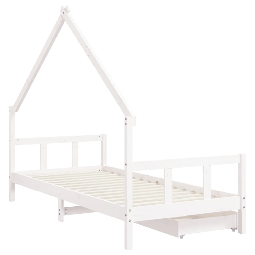 Kids Bed Frame with Drawers Solid Wood Pine White 90 cm 190 cm