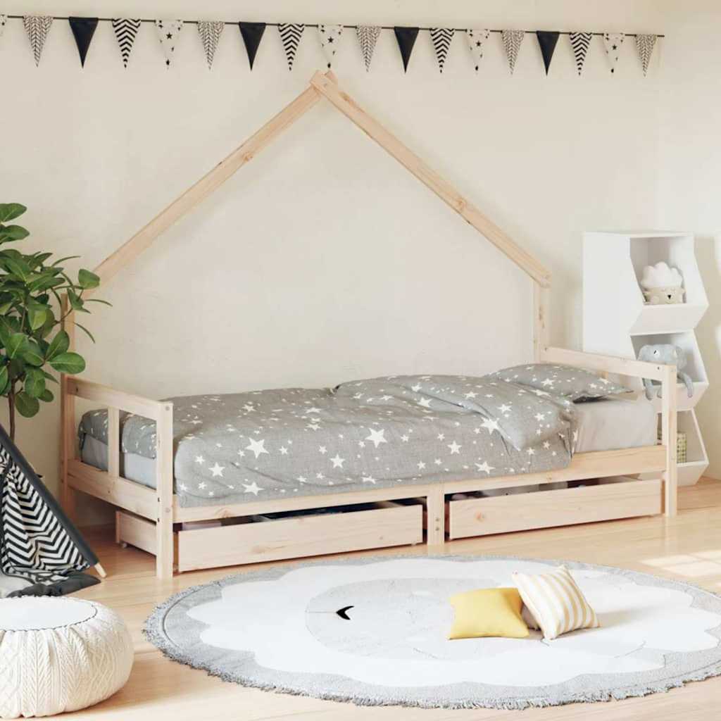 Kids Bed Frame with Drawers Solid Wood Pine Natural 80 cm 200 cm