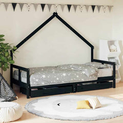 Kids Bed Frame with Drawers Solid Wood Pine Black 80 cm 200 cm