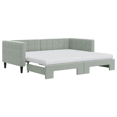 Daybed with Trundle and Mattresses Light Grey 90x190 cm Velvet