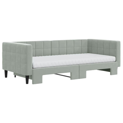 Daybed with Trundle and Mattresses Light Grey 90x190 cm Velvet