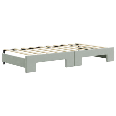 Daybed with Trundle and Mattresses Light Grey 90x190 cm Velvet