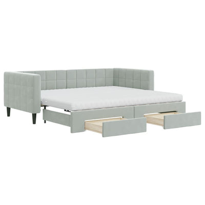 Daybed with Trundle and Drawers Light Grey 90x190 cm Velvet