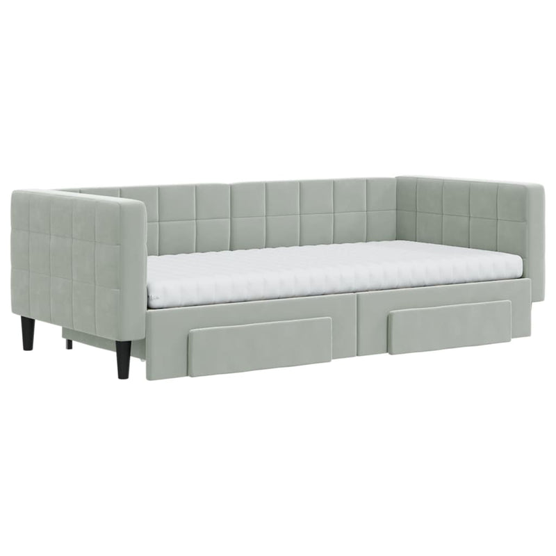 Daybed with Trundle and Drawers Light Grey 90x190 cm Velvet