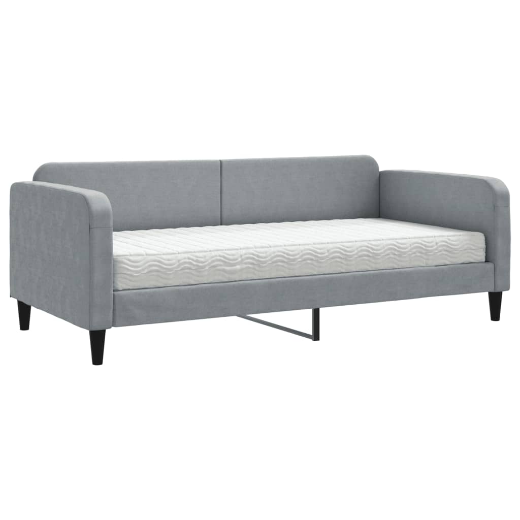 Daybed 90x190 cm Fabric Light grey With mattress