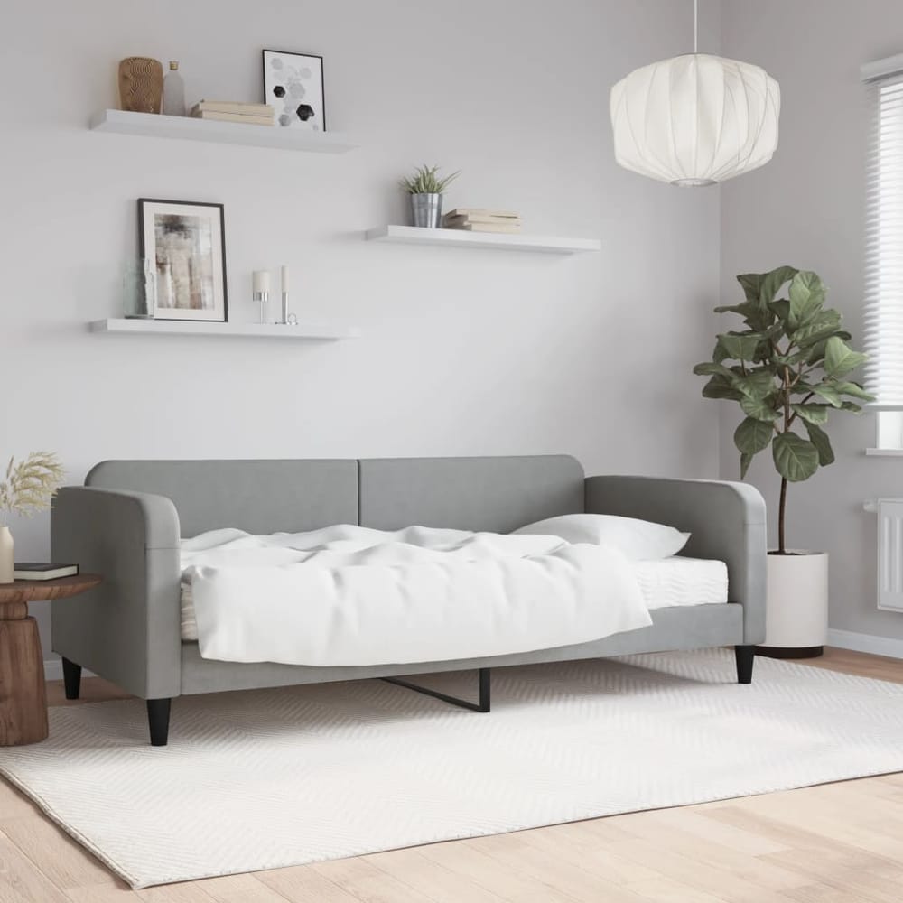Daybed 90x190 cm Fabric Light grey With mattress