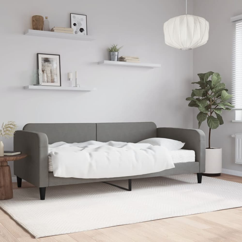 Daybed 90x190 cm Fabric Dark grey With mattress