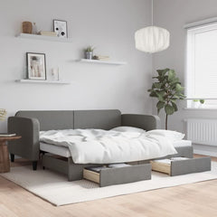 Daybed 90x190 cm Fabric Dark grey With trundle & drawer