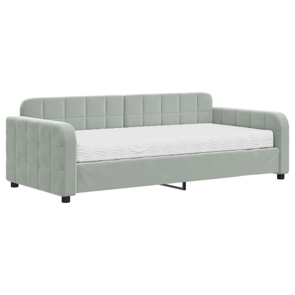 Daybed 90x190 cm Velvet Light grey With mattress