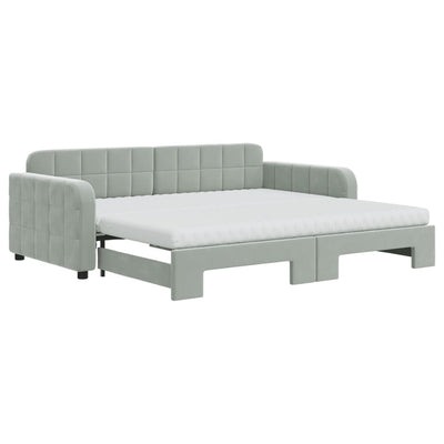 Daybed with Trundle and Mattresses Light Grey 90x190 cm Velvet