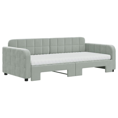 Daybed with Trundle and Mattresses Light Grey 90x190 cm Velvet