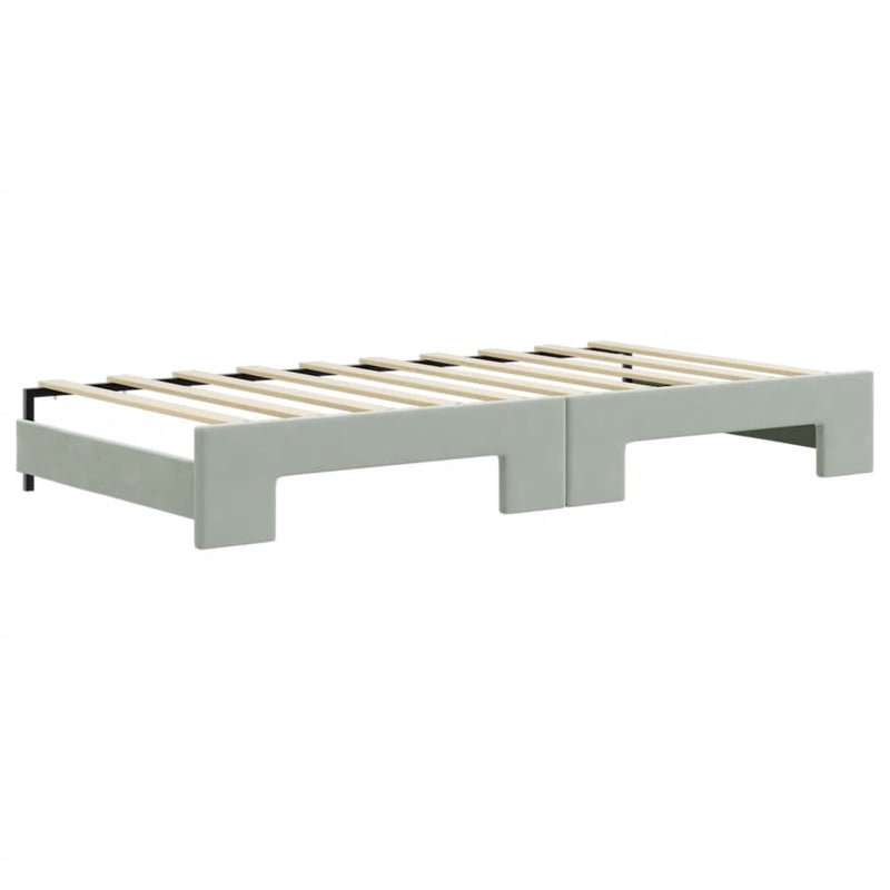 Daybed with Trundle and Mattresses Light Grey 90x190 cm Velvet