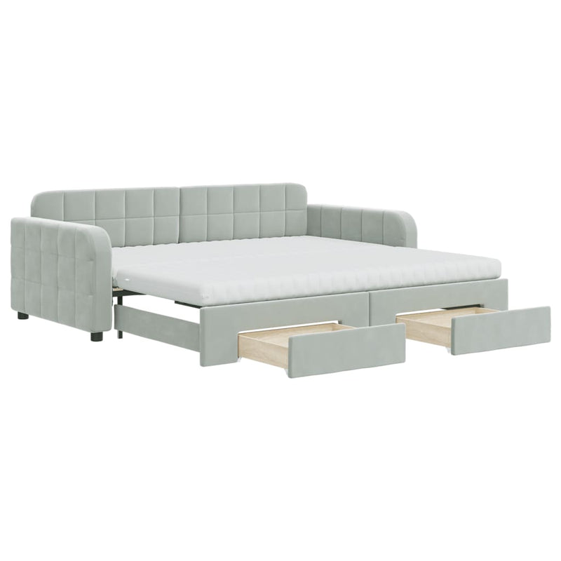 Daybed with Trundle and Drawers Light Grey 90x190 cm Velvet