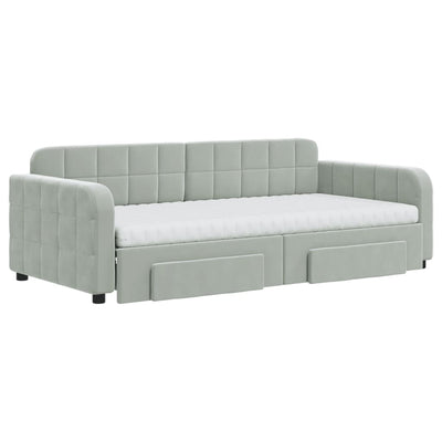 Daybed with Trundle and Drawers Light Grey 90x190 cm Velvet