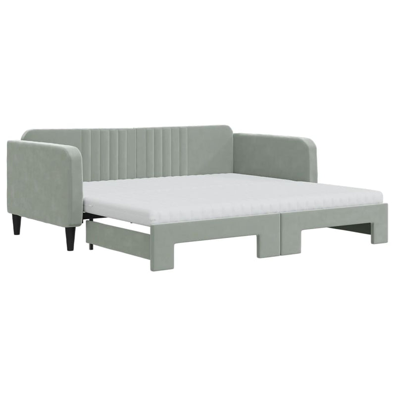 Daybed with Trundle and Mattresses Light Grey 90x190 cm Velvet