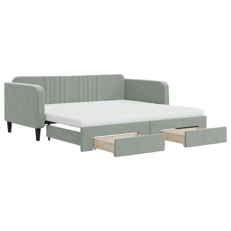 Daybed with Trundle and Drawers Light Grey 90x190 cm Velvet